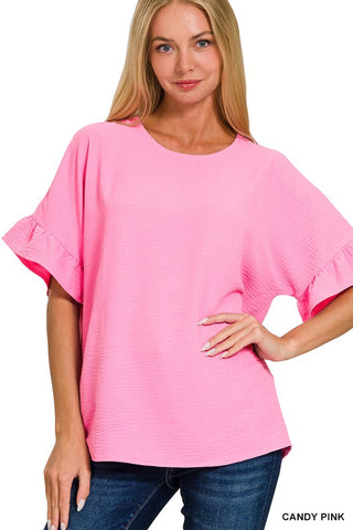 Candy Pink Ruffled Sleeve Top-Sandi's Styles