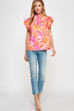 Pink and Coral abstract print top-Sandi's Styles