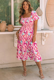 Pink Abstract Midi Length Dress-Sandi's Styles