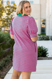 Pink And Green Stripe Dress Regular and curvy-plus-Sandi's Styles