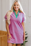 Pink And Green Stripe Dress Regular and curvy-plus-Sandi's Styles