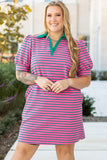 Pink And Green Stripe Dress Regular and curvy-plus-Sandi's Styles