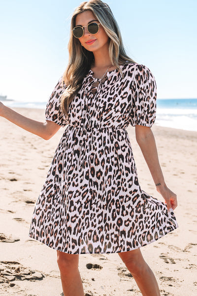 Leopard Print Short Sleeve Dress Medium