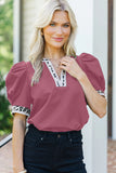Berry Top With Leopard Print Trim