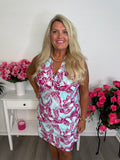 Pink and Blue Floral Sleeveless Dress-Sandi's Styles