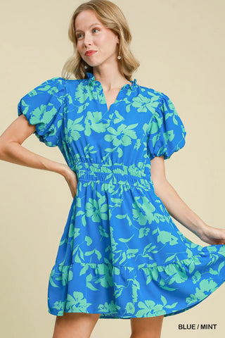 Blue and Mint Floral Dress