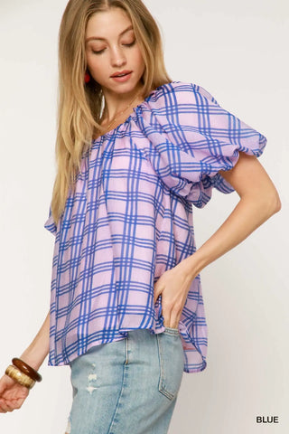 Blue and Pink Plaid Top