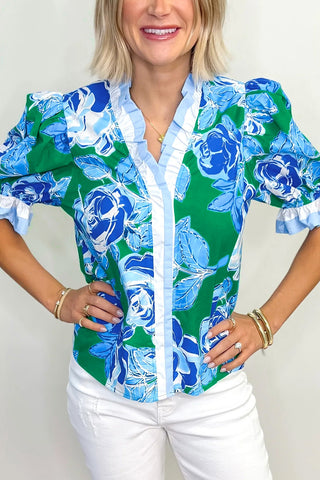 Blue And Green Floral Top