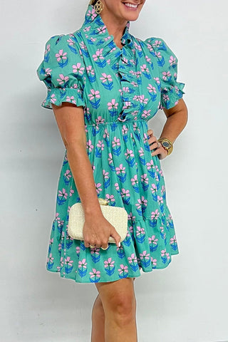 pink teal dress Teal & Pink Asymmetric Printed Dress Custom Tailored