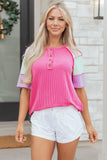 Pink Top with Colorblock sleeve-Sandi's Styles