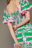 Green and Pink Midi Dress