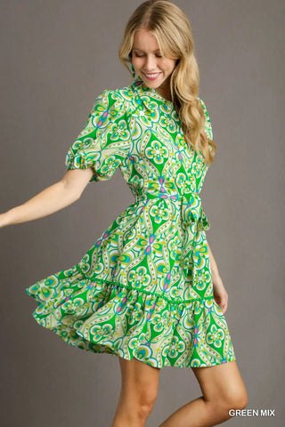 Green Mix Print Dress