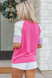 Pink Top with Colorblock sleeve-Sandi's Styles