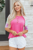 Pink Top with Colorblock sleeve-Sandi's Styles