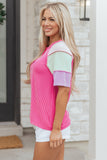 Pink Top with Colorblock sleeve-Sandi's Styles