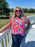 Pink Brushed Tropical Print Top-Sandi's Styles