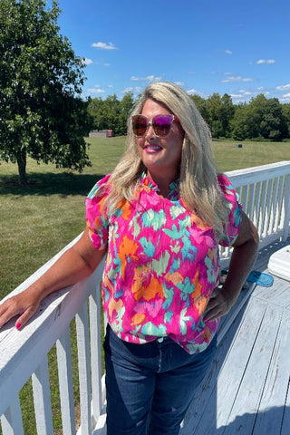 Pink Brushed Tropical Print Top-Sandi's Styles