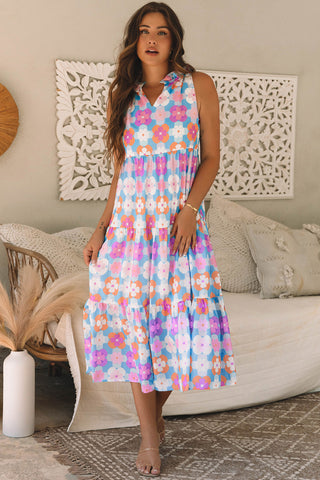 Pink and Blue Midi Dress Large