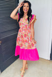 Pink Floral Midi Dress-Sandi's Styles