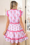 Pink and Blue Floral Bow Dress-Sandi's Styles