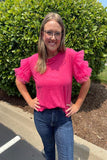 Fuchsia Pink Mesh Sleeve Top-Sandi's Styles