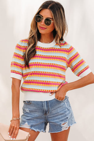 Stripe Short Sleeve Sweater-Sandi's Styles
