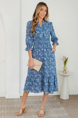 Blue Floral Midi Dress-Sandi's Styles