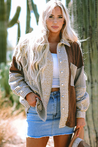 Brown Herringbone Shacket