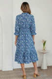 Blue Floral Midi Dress-Sandi's Styles