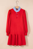 Red Dress with Stripe Trim