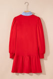 Red Dress with Stripe Trim