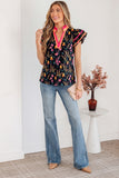 Black Floral Short Sleeve Top