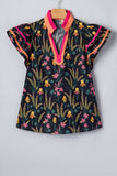 Black Floral Short Sleeve Top