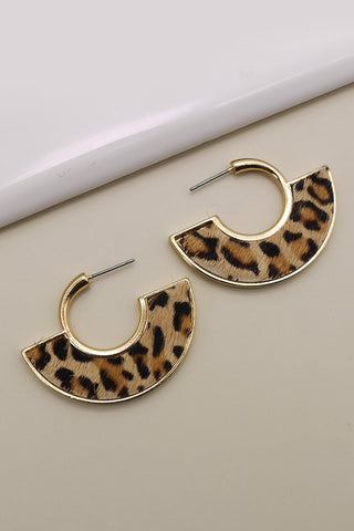 Brown faux animal print hoop earrings