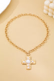 Hammered pearl cross necklace
