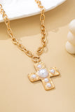 Hammered pearl cross necklace