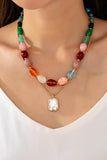Multicolor layered necklace with stone