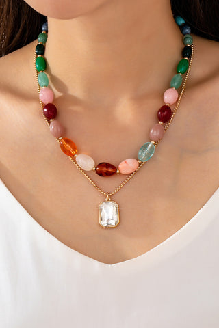 Multicolor layered necklace with stone