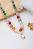 Multicolor layered necklace with stone