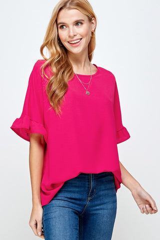 Hot Pink oversized ruffle sleeve top-Sandi's Styles