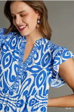 Blue and White Print Midi Dress Regular and Curvy-PlusSize-Sandi's Styles