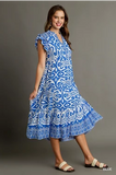 Blue and White Print Midi Dress-Sandi's Styles