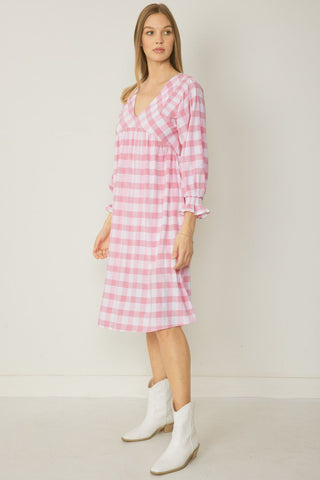 Blush Pink Plaid Dress-Sandi's Styles