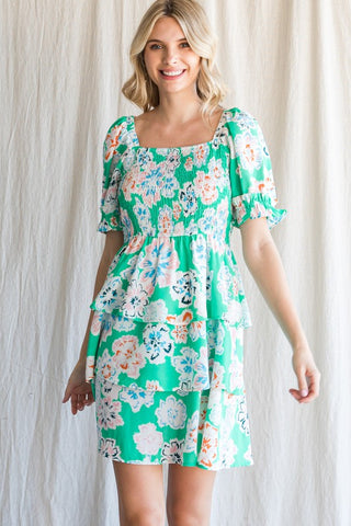 Spring green floral dress-Sandi's Styles