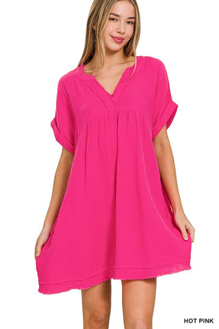 Hot Pink Gauze Dress-Sandi's Styles