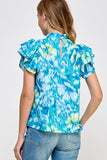 Blue and lime green abstract print top-Sandi's Styles