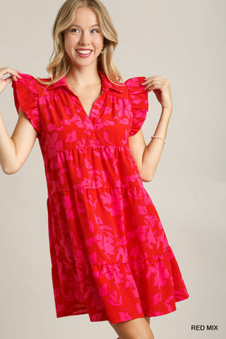 Red and Pink Print Dress Regular and Curvy-Plus-Sandi's Styles