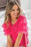 Fuchsia Pink Mesh Sleeve Top-Sandi's Styles