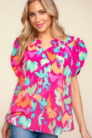 Pink Brushed Tropical Print Top-Sandi's Styles