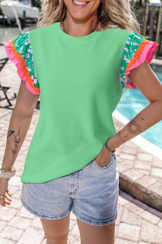 Green Top with Ric Rac Sleeve-Sandi's Styles
